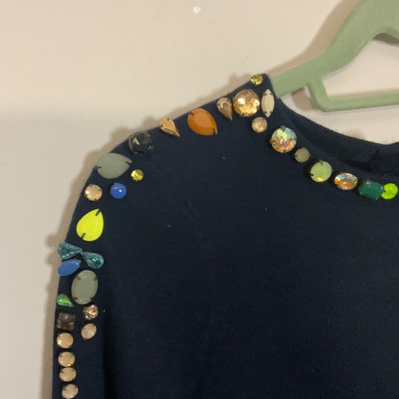 J CREW BEADED 3/4 SLEEVE NAVY MERINO WOOL BLEND SWEATER NWT- SIZE XXS $179. - Picture 9 of 14